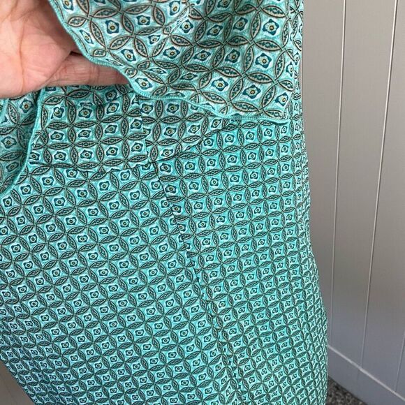 Roz & Ali Womens Plus Size 1X Top Green Black Geometric Print Square Neck Lined - Picture 9 of 14